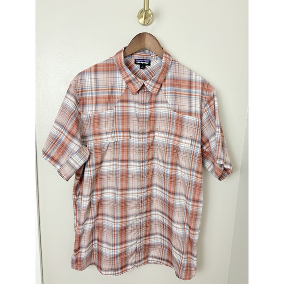 Patagonia Other - Patagonia S/S Shirt Orange Plaid Snap Front Short Sleeve lightweight Men's Large